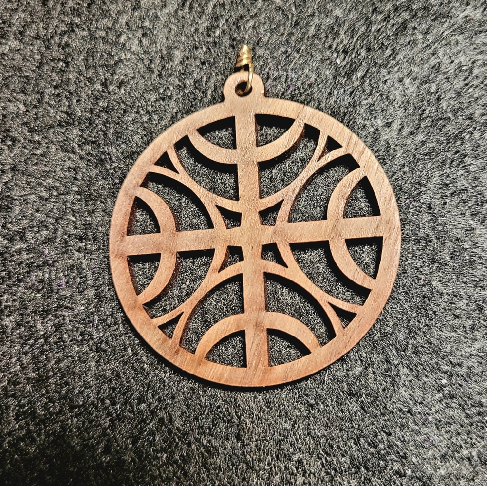 'Knowledge and Wisdom' Walnut Wood Mandala Pendant Gold Filled Bail NWT